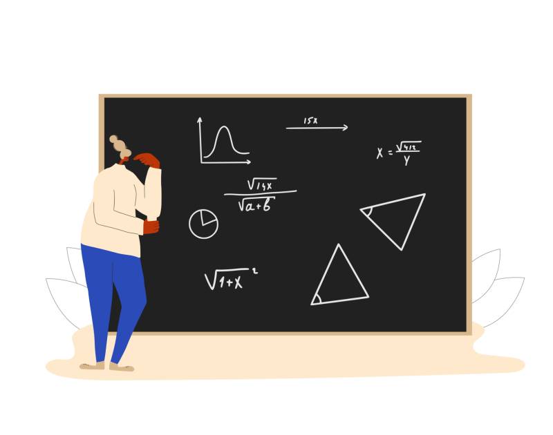 Student in learning process. Math. Vector flat illustration.