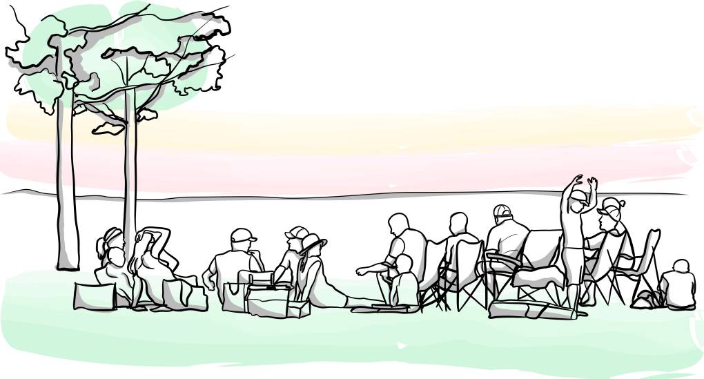 Illustration of extended family together for a picnic at a park