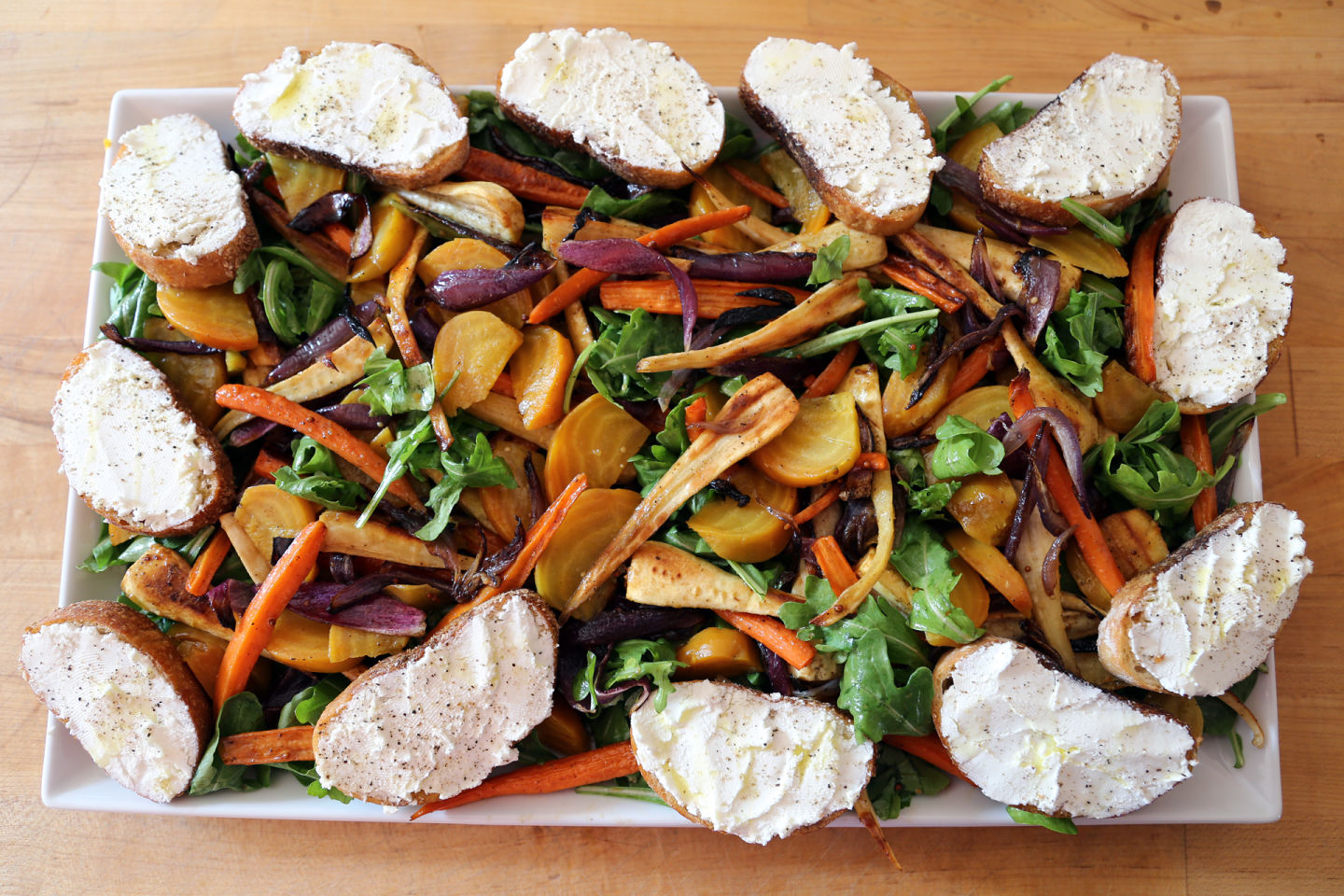Autumn Root Vegetable Salad with Goat Cheese Crostini Wendy Goodfriend