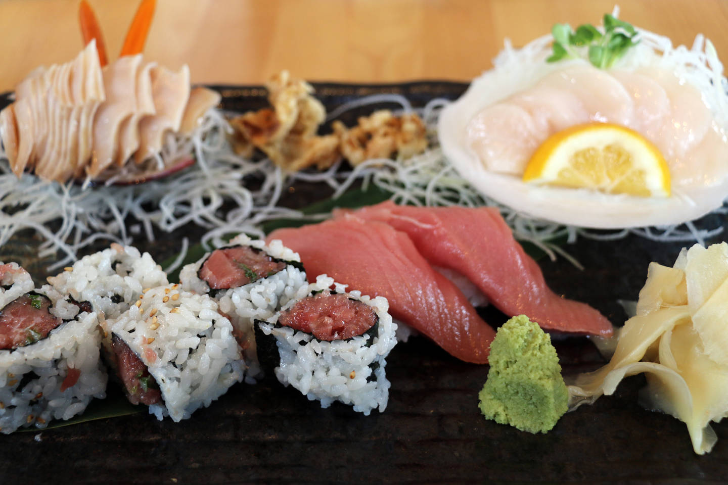 Daily Specials: An assortment of nigiri sushi and sashimi at Kiku.  Kim Westerman
