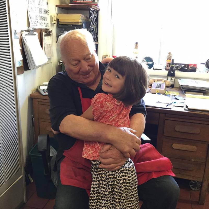 The Pasta King with the author's daughter