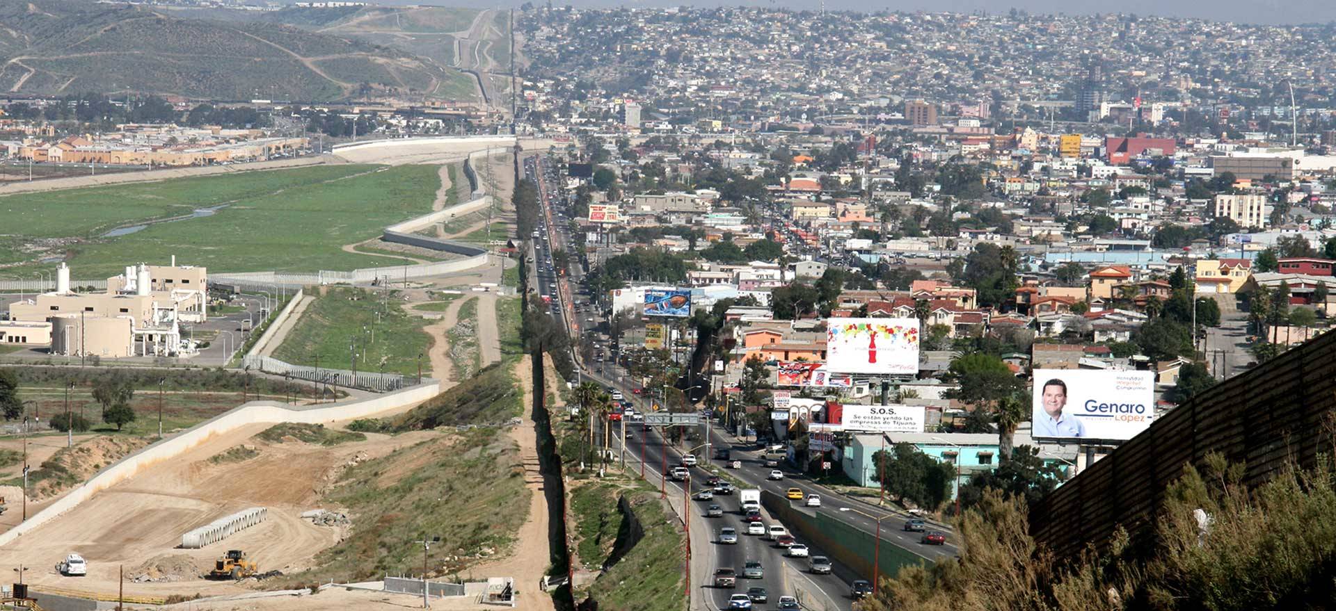 A small fence separating Tijuana, Mexico, right, from San Diego. (Gordon Hyde/U.S. Army)