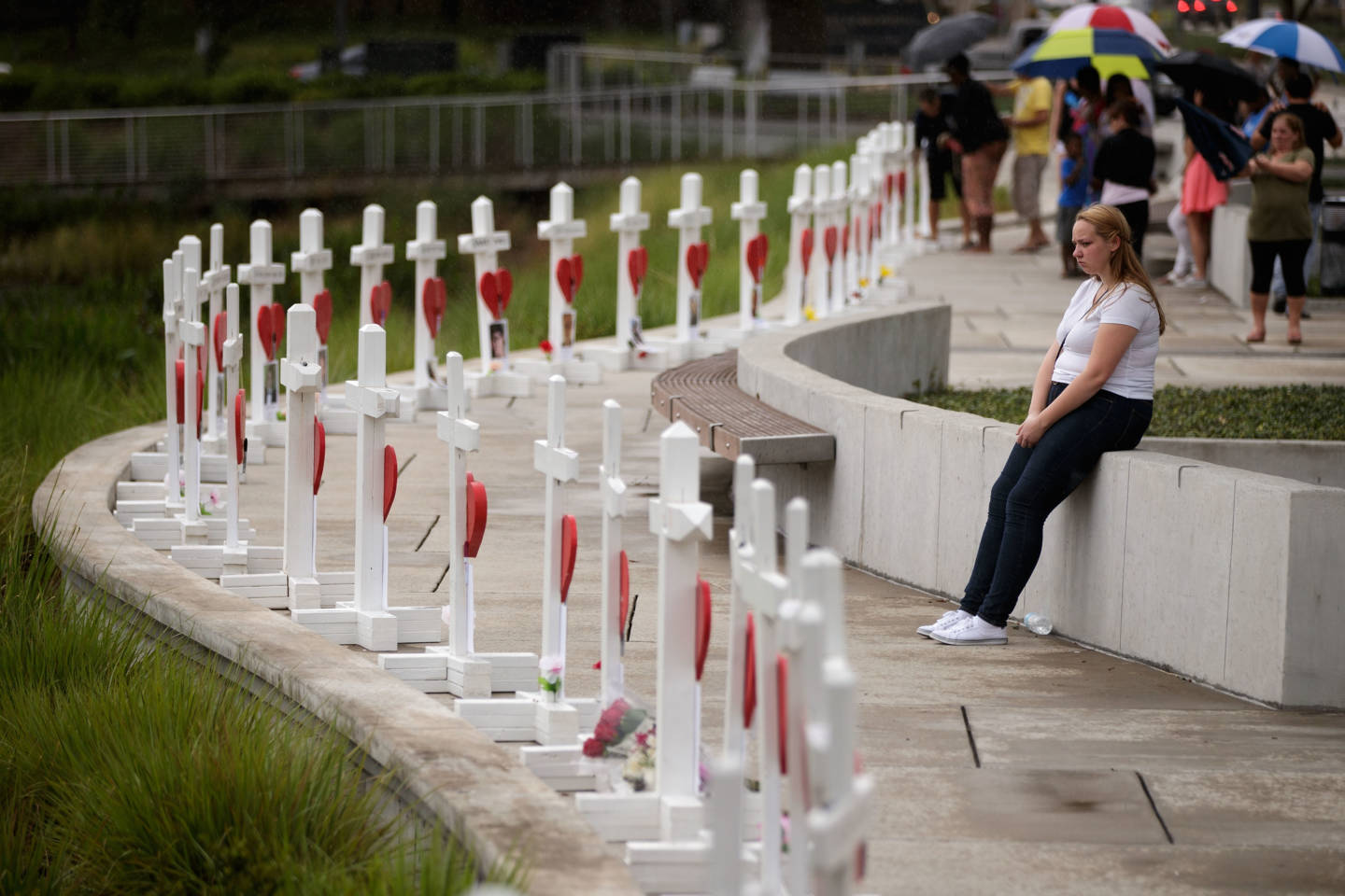 A memorial with wooden crosses for each of the 49 victims of the Pulse Nightclub mass shooting in Orlando, Florida.  Drew Angerer/Getty Images