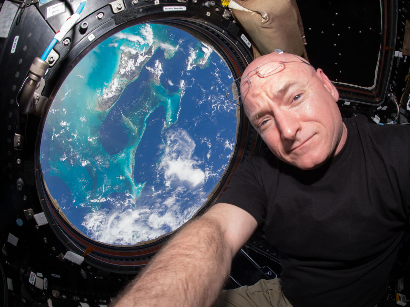 NASA astronaut Scott Kelly takes a selfie inside the cupola, a special module that provides a 360-degree view of Earth. Kelly and Russian cosmonaut Mikhail Kornienko have spent nearly a year aboard the International Space Station. NASA