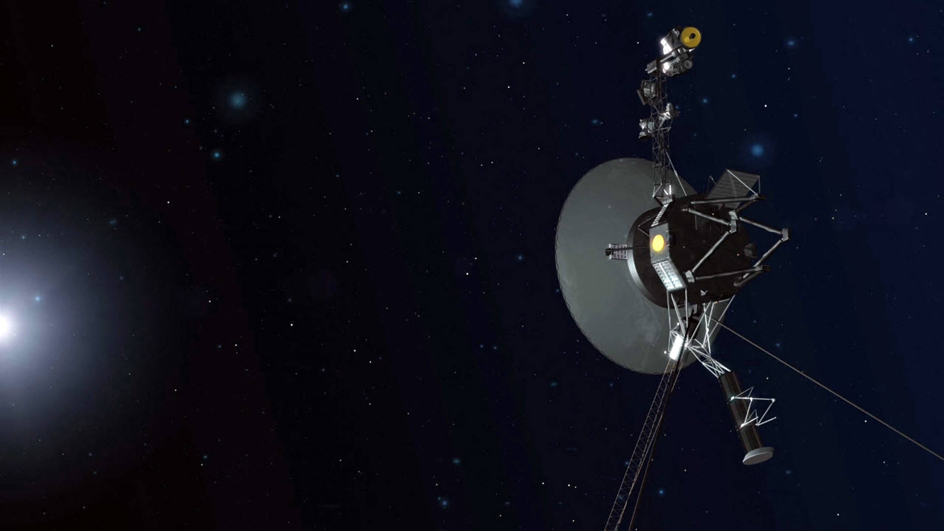 Artist illustration of Voyager 1 in deep space, far from the sun and planets of the solar system.  NASA