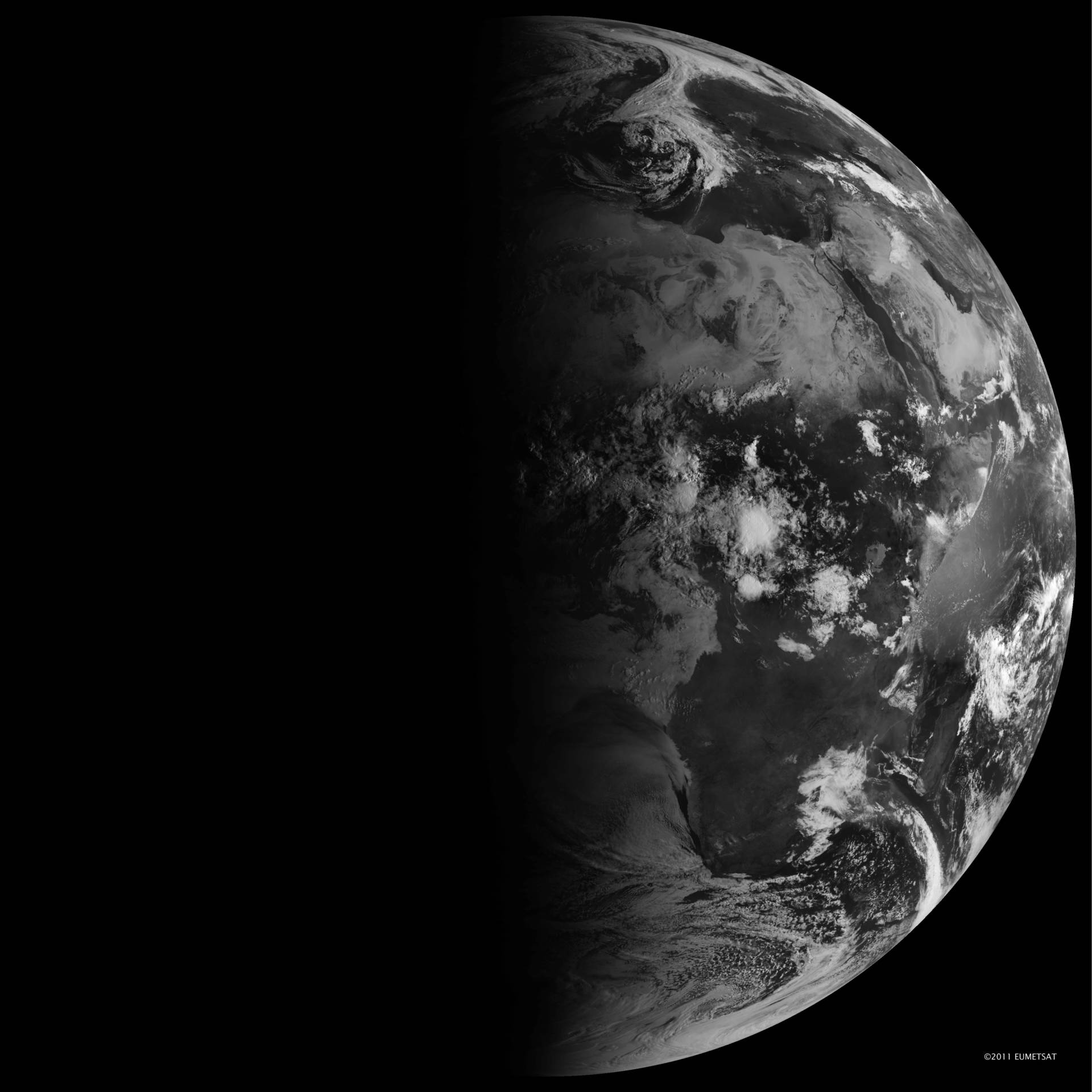 The autumnal equinox from space, captured from geosynchronous orbit with EUMETSAT's Meteosat-9 satellite. EUMETSAT