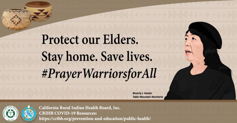 An image from the California Rural Indian Health Board's #stayhomesavelives campaign, public health messaging built by and for California’s Native population. 