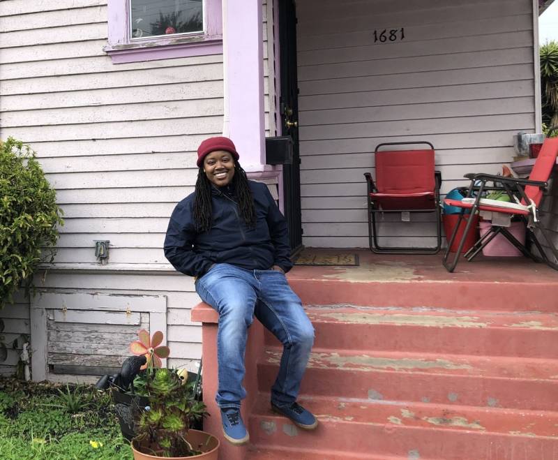 Marquita Price outside her grandmother's house in East Oakland. When she learned about the threat of rising groundwater, her thoughts turned to family health, and their assets like this home.