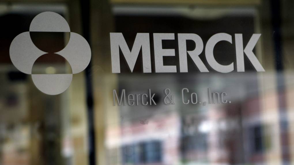 Drugmaker Merck's logo placed on a window.