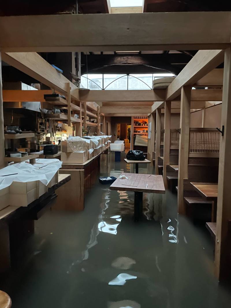 Flooding inside a restaurant.