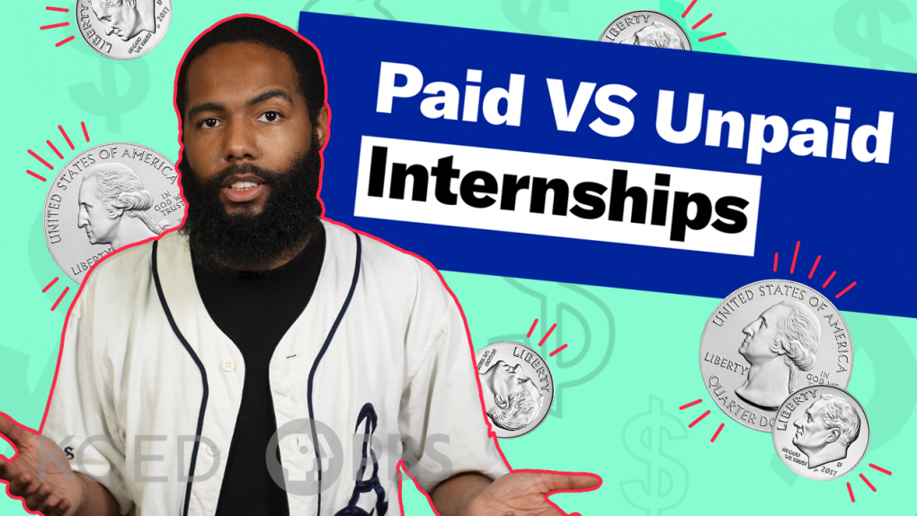 A YouTube thumbnail image to explain this video is about the pros and cons of unpaid internships