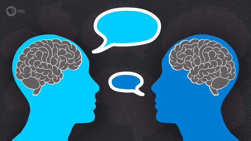 Graphic of two heads with speech bubbles