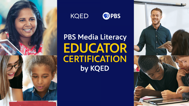 PBS Media Literacy Educator Certification logo with photos of educators in the background