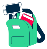 Drawing of a backpack with a cell phone for recording video