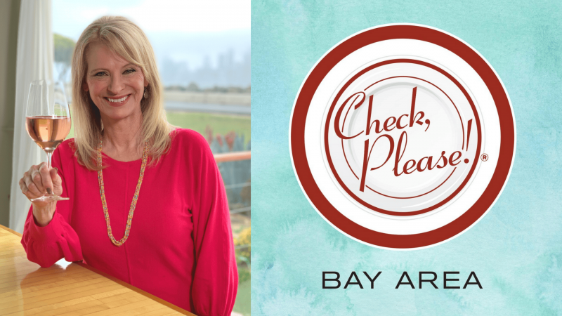 Host Leslie Sbrocco and Check, Please! Bay Area logo