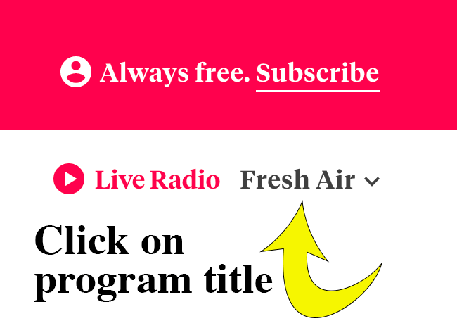 Arrow showing radio program title