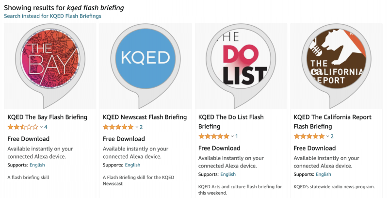 Amazon Alexa KQED Flash Briefings Screenshot