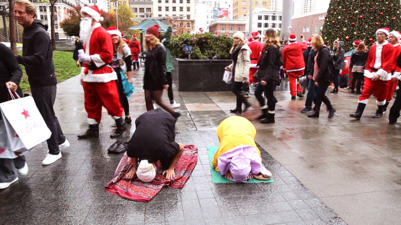 'Side by Side' at Union Square in San Francisco, during Santa Con. 