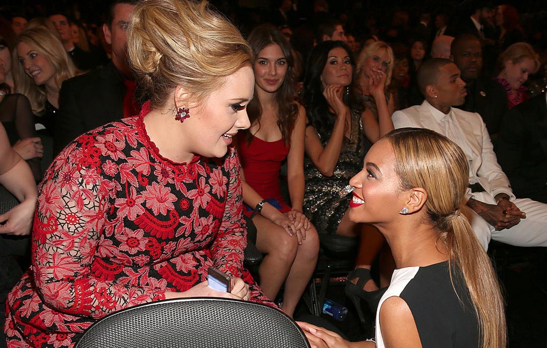 Adele and Beyonce at the 55th Annual Grammy Awards in 2013.