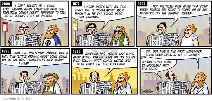 Candorville comments on the history of politics in comic strips