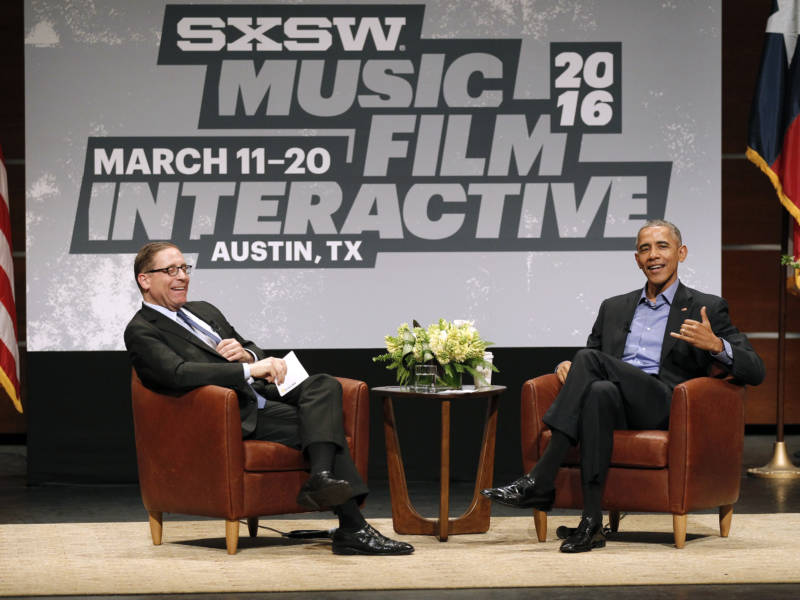 Former President Barack Obama attends South by Southwest Interactive for a conversation with Evan Smith, Editor-in-Chief and CEO of the Texas Tribune news service