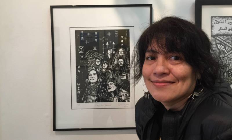 Veronica Solis' linocut "Winter Count" is part of the show 'Creation and Resistance'
