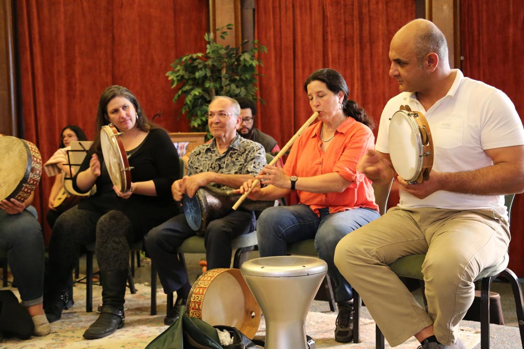 At a rehearsal by the Aswat Ensemble and guests, 2016.