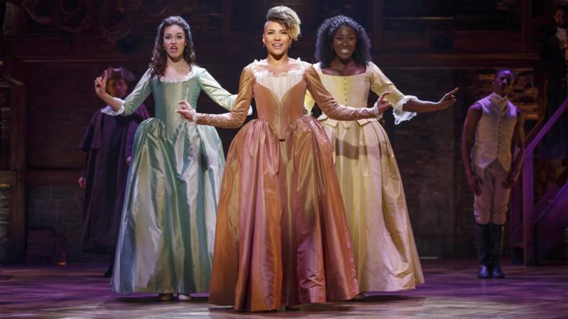 Solea Pfeiffer, Emmy Raver-Lampman and Amber Iman in the 'Hamilton' national tour, currently running at SHN Orpheum Theatre in San Francisco.