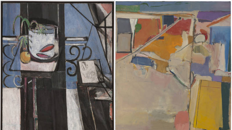 Matisse's Goldfish and Palette next to Diebenkorn's Urbana #5- showing the affinities between the two artists in a show at SFMOMA
