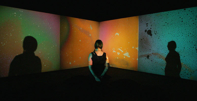 A woman looks at Metzger's 'Liquid Crystal Environment', part of a 2009 retrospective of his work at London's Serpentine Gallery