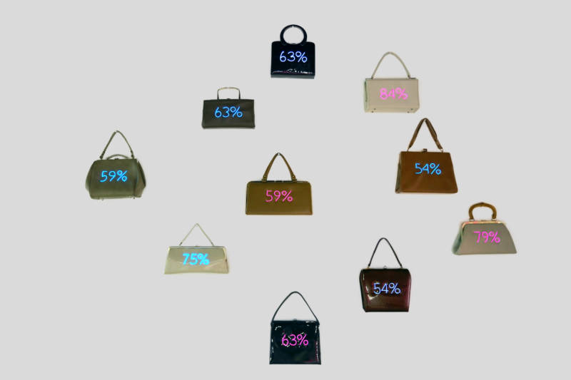 Purses from an installation called 'Wage Gaps'