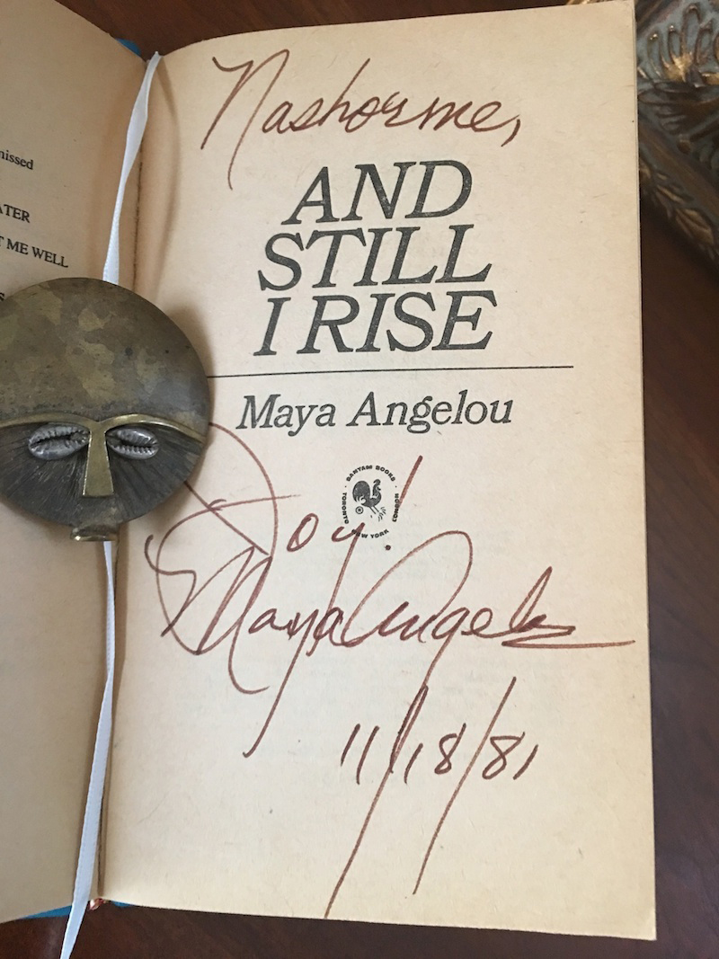 Lindo's copy of 'And Still I Rise,' signed by Maya Angelou