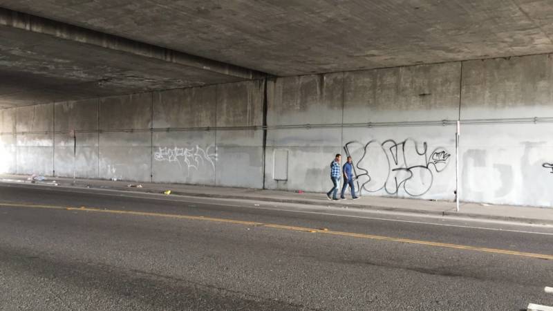 The I-580 underpass wall where the Oakland Super Heroes Project wants to paint a mural