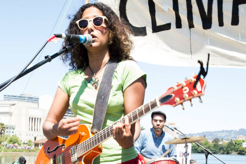 Rupa & the April Fishes perform at the People's Climate march in Oakland, April 29, 2017.