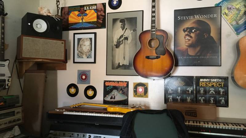 One of the less cluttered corners of Greaseland Studios, the home studio of blues musician and producer Kid Andersen.