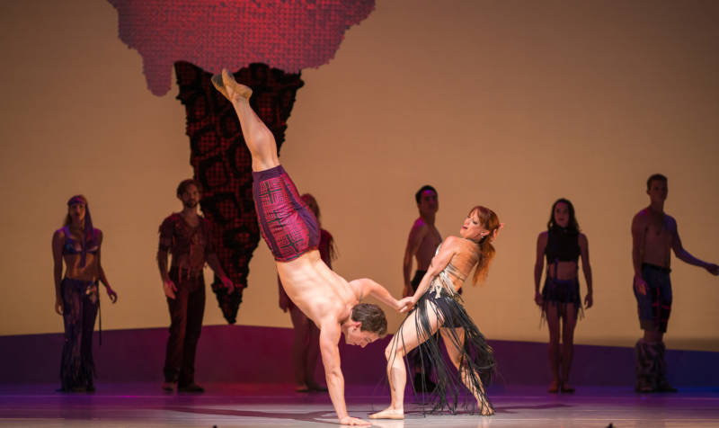Smuin dancers Robert Kretz and Erin Yarbrough-Powell with members of the company in Trey McIntyre's ‘Be Here Now’ 