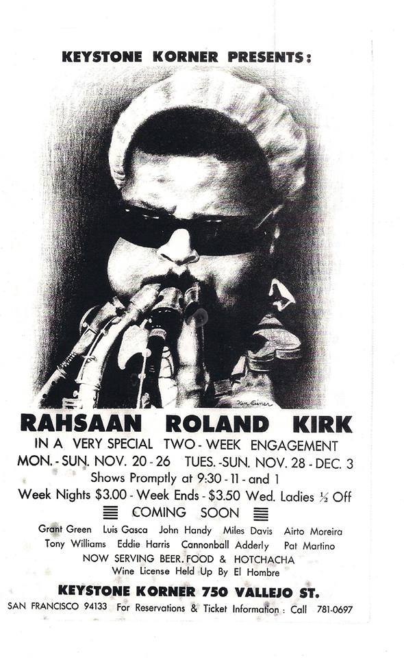 poster for a Rahsaan Roland Kirk appearance at the Keystone Korner.
