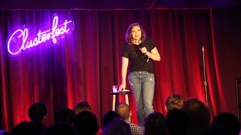 Beth Stelling on stage at the 415 Comedy Club