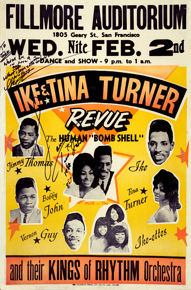 A poster for a show with Ike & Tina Turner arranged by Charles Sullivan at his Fillmore Ballroom.