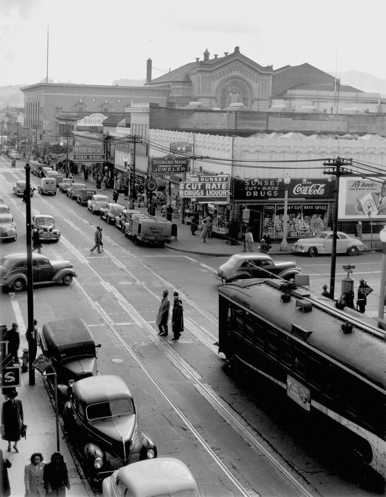 Fillmore and Post Streets, pictured during the Fillmore's jazz era.