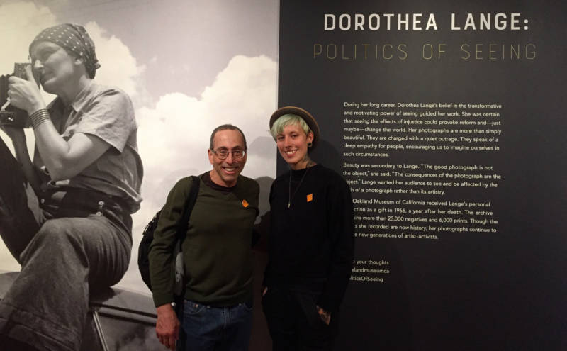 KQED's Cy Musiker and music producer Sarah Sexton at the Dorothea Lange show at the Oakland Museum of California