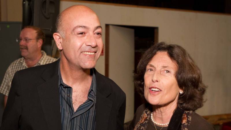 City Arts & Lectures longtime leader Sydney Goldstein (right) with one of her main collaborators on the Nourse Theater renovation project, Moti Kazemi.