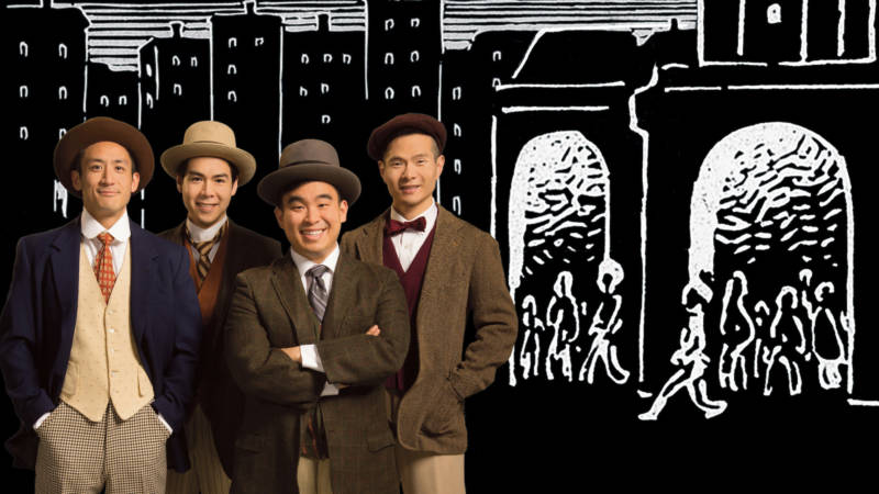Charlie (Hansel Tan), Fred (Sean Fenton), Frank (Phil Wong), and Henry (James Seol) arrive in San Francisco in the 'Four Immigrants, an American Musical Manga