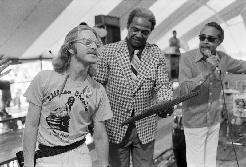 A Jazz Fest tableau from 1977. Left to right: A youthful Quint Davis, Gospel Tent godfather Sherman Washington and radio DJ Vernon "Dr. Daddy-O" Winslow.
