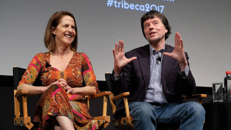 Director Lynn Novick (L) and director/producer Ken Burns speak onstage during a panel discussion at 'The Vietnam War' premiere during the 2017 Tribeca Film Festival
