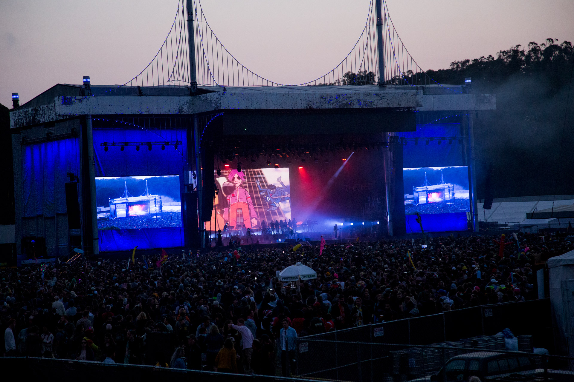 The crowd watch Gorillaz at the Outside Lands music festival in San Francisco, Aug. 11, 2017.
