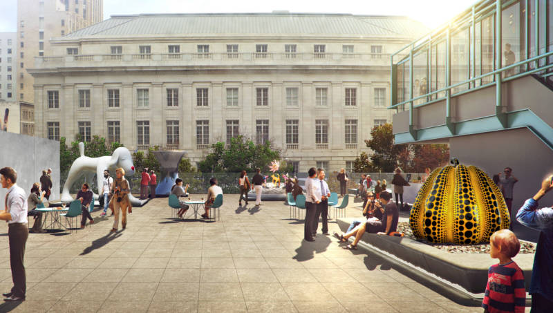 Asian Art Museum Art Terrace, concept design by wHY, 2017. Rendering © wHY and Asian Art Museum. (Pictured artworks for illustration only.)