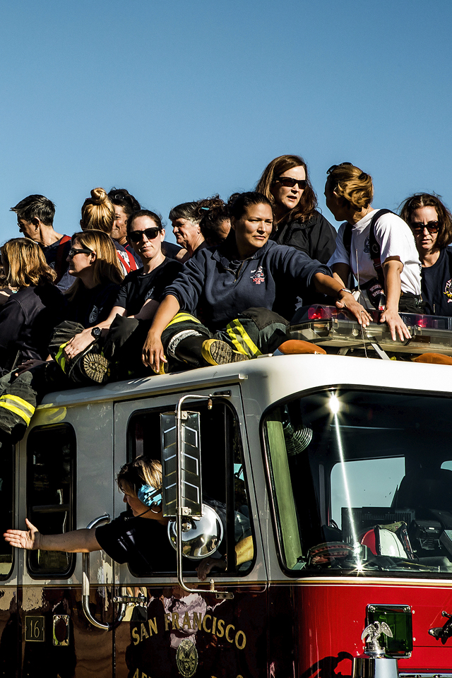 Christie Hemm Klok, firefighters during the group photo at Crissy Field. 