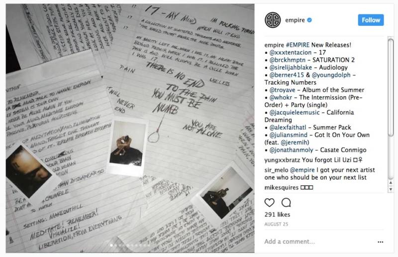 XXXTentacion's latest album, '17,' was released by San Francisco-based Empire. 