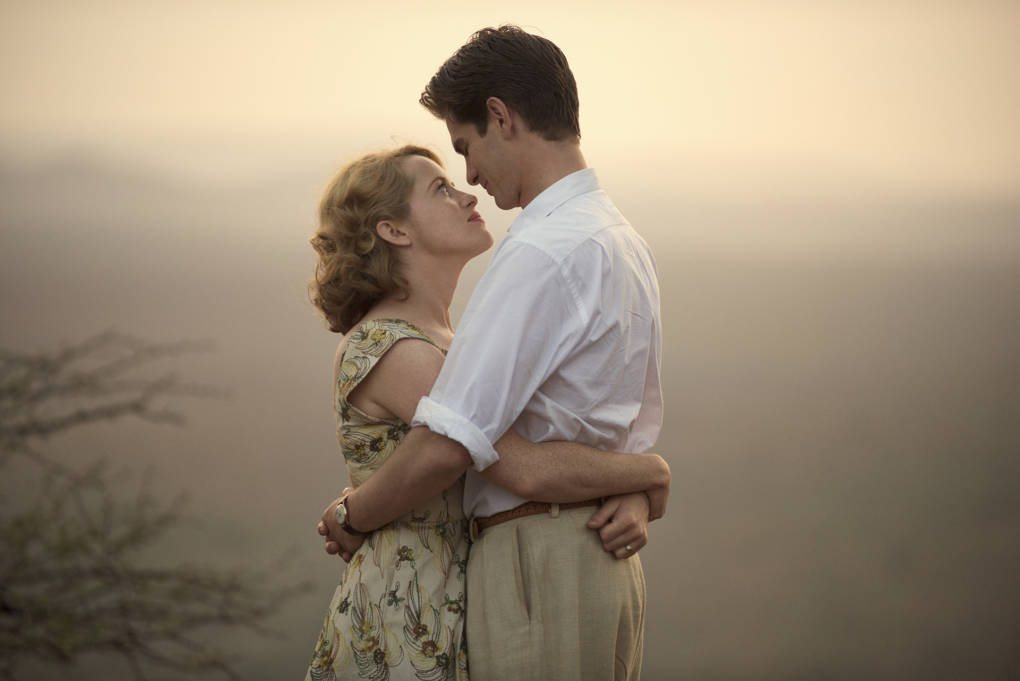 Claire Foy and Andrew Garfield star as Diana and Robin Cavendish in 'Breathe'